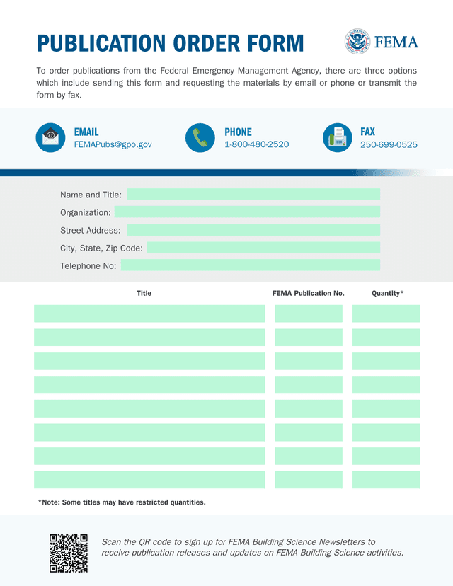 Publication Order Form screenshot