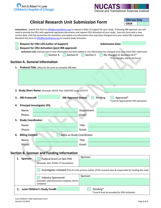 Lurie ChildrenS CRU Submission Form screenshot