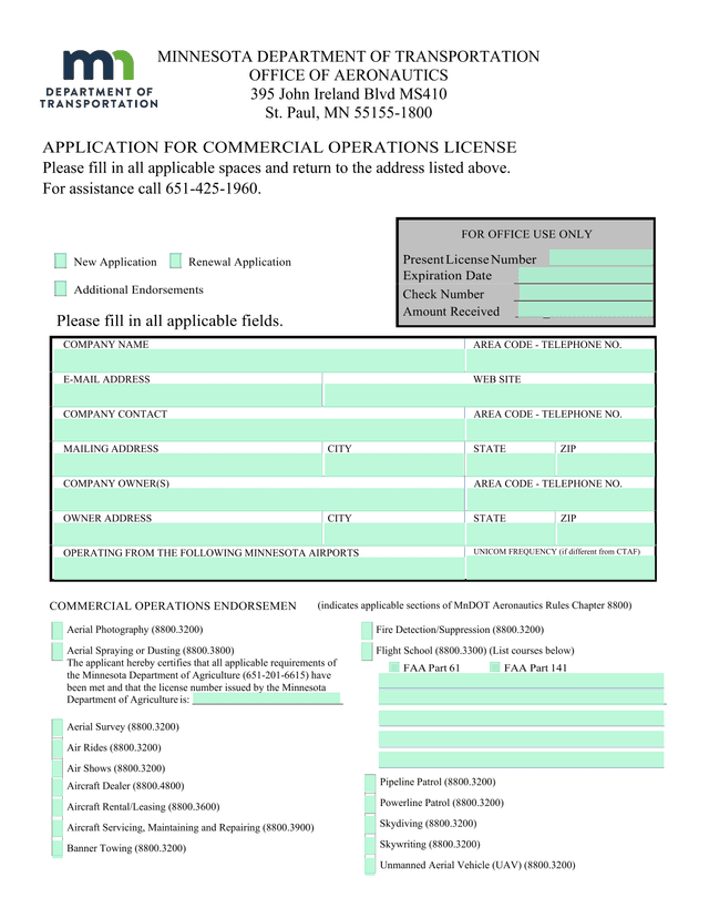 APPLICATION FOR COMMERCIAL OPERATIONS LICENSE screenshot