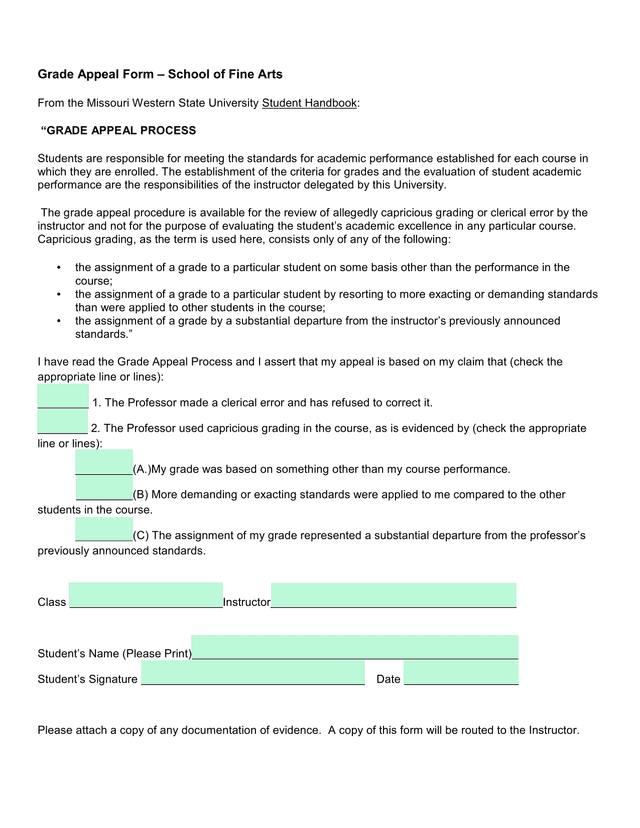 Grade Appeal Form  School Of Fine Arts screenshot