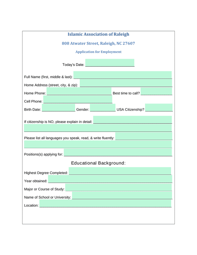 Application For Employment screenshot
