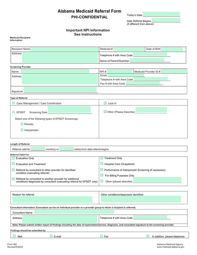 Alabama Medicaid Referral Form screenshot