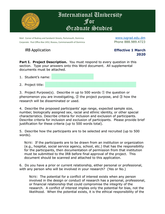 IRB Application screenshot
