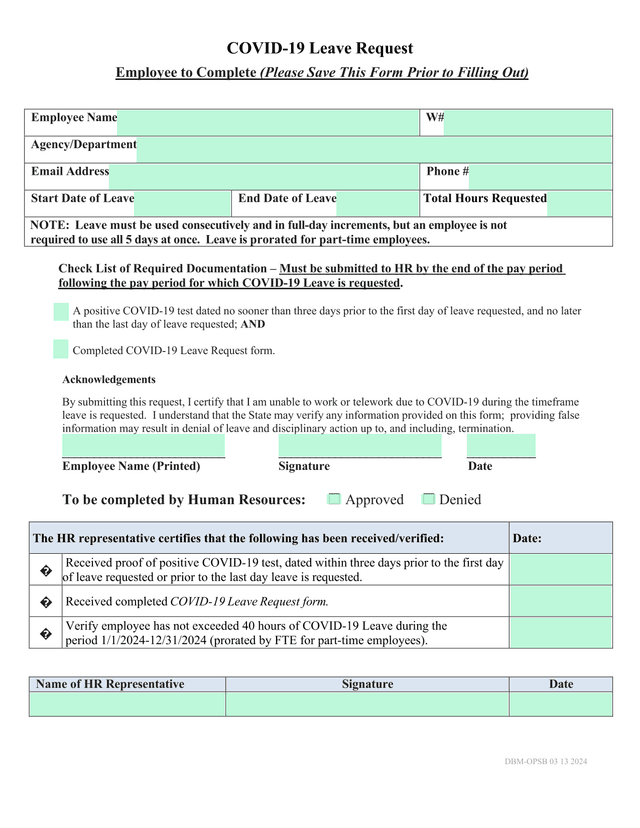 COVID 19 Leave Request screenshot