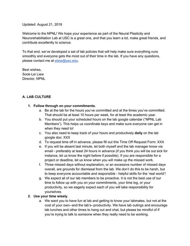 NPNL Lab Policies screenshot