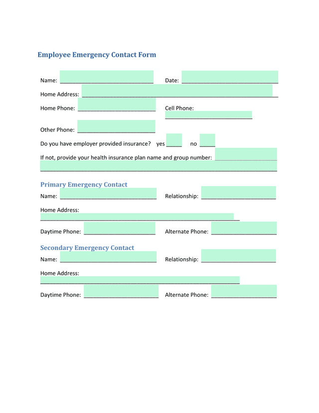 Employee Emergency Contact Form screenshot