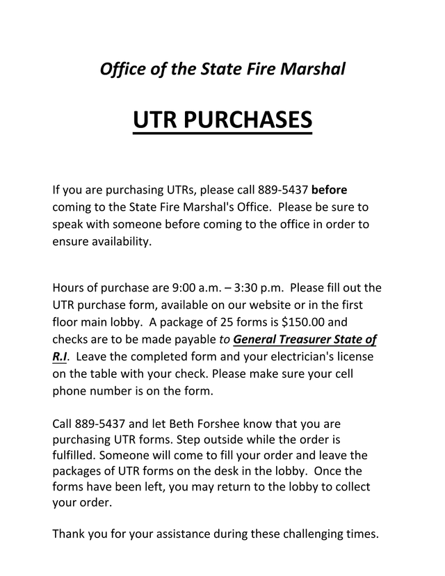 UTR Purchases Procedure screenshot