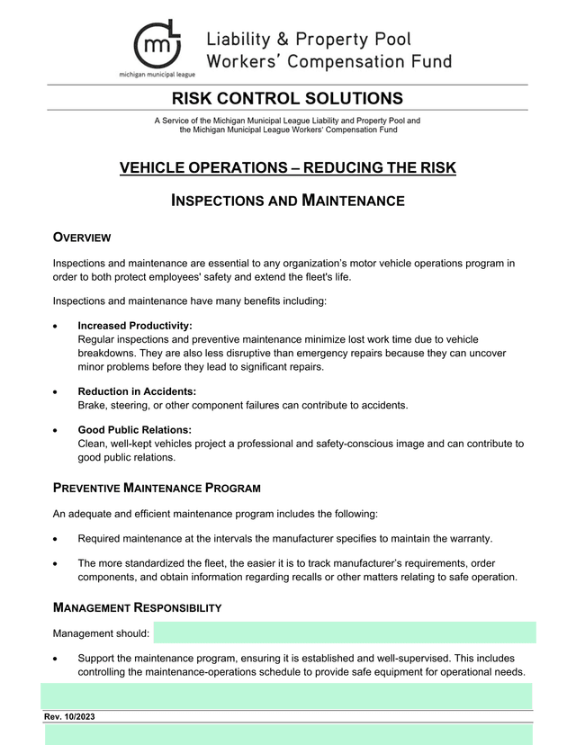 Vehicle Operations  Reducing The Risk Inspections And Maintenance screenshot