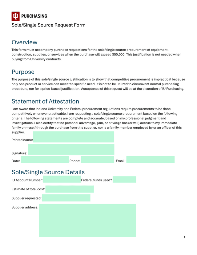 SoleSingle Source Request Form screenshot