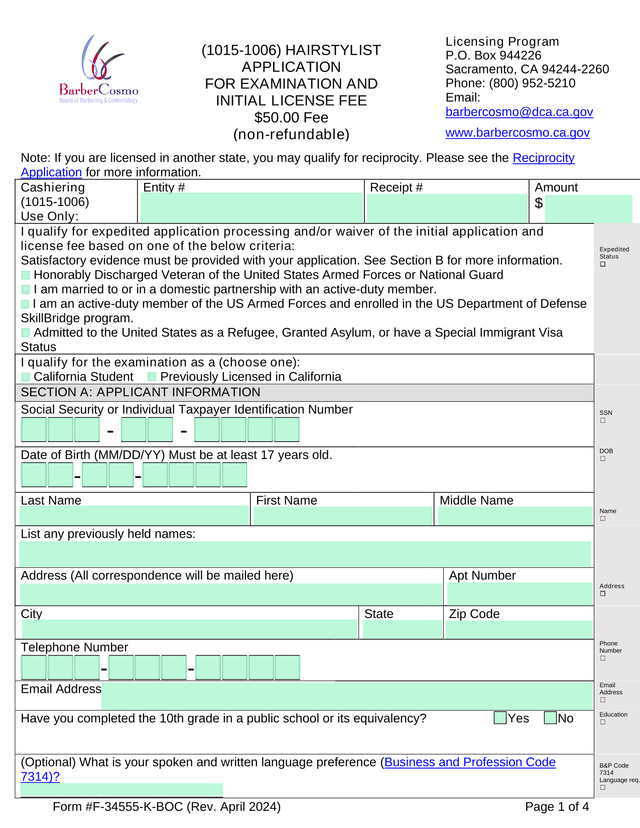 Form F 34555 K BOC (Rev. April 2024) screenshot