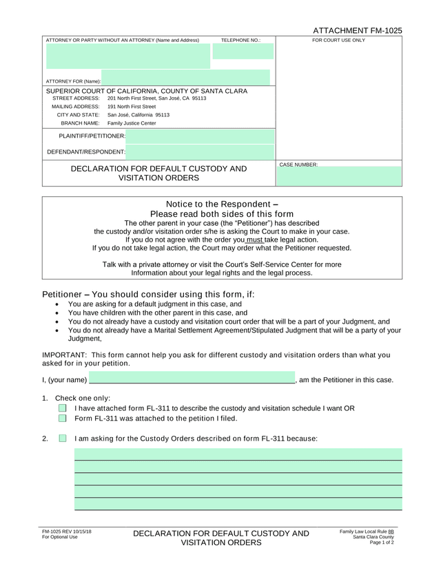 DECLARATION FOR DEFAULT CUSTODY AND VISITATION ORDERS screenshot