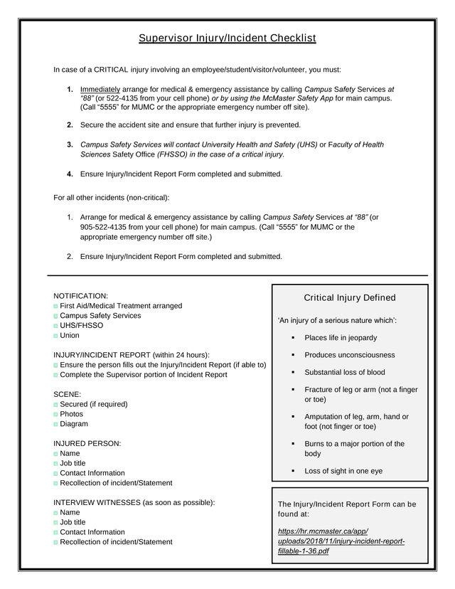 Supervisor InjuryIncident Checklist screenshot