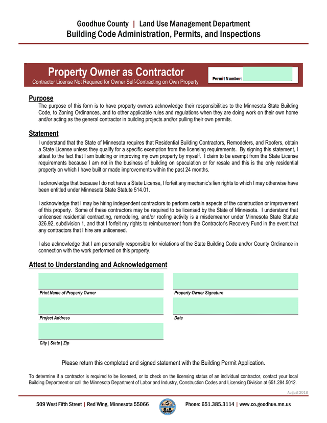 Property Owner As Contractor screenshot
