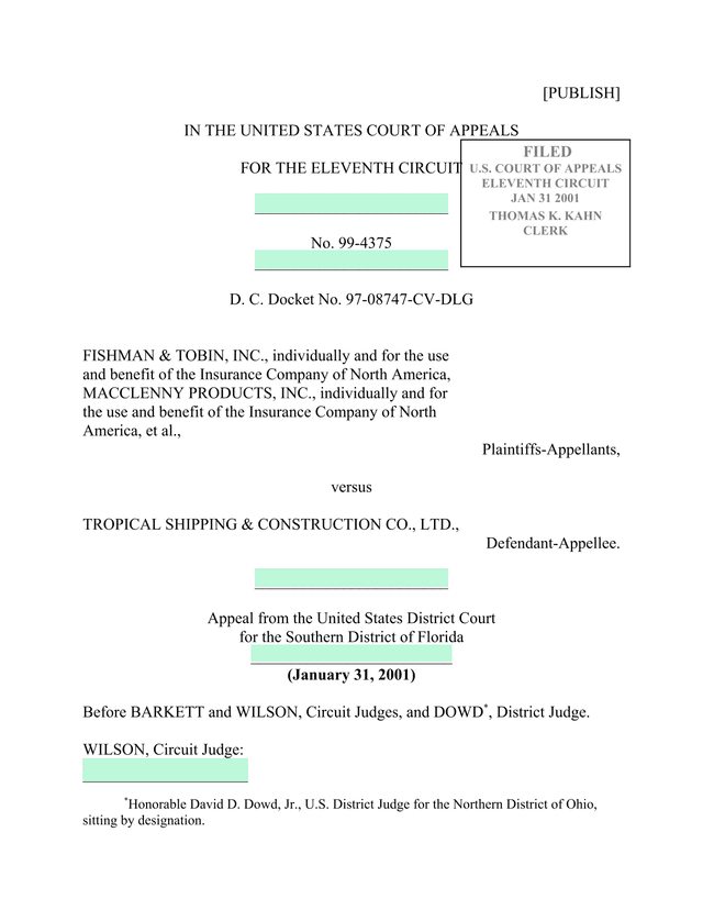 Fishman  Tobin, Inc. V. Tropical Shipping  Construction Co., Ltd. Court Case screenshot
