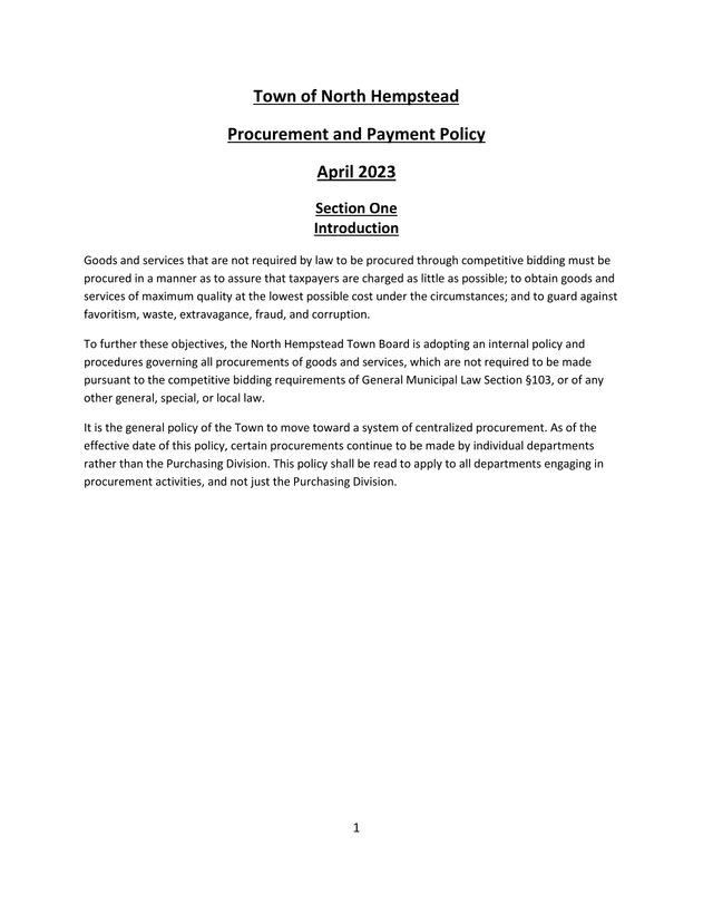Town Of North Hempstead Procurement And Payment Policy screenshot