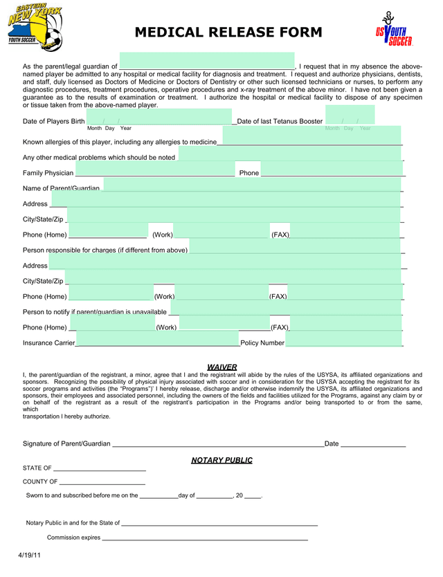 Medical Release Form screenshot