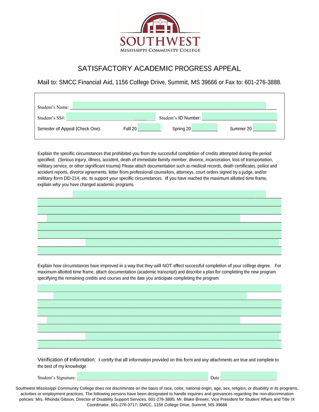 Satisfactory Academic Progress Appeal screenshot