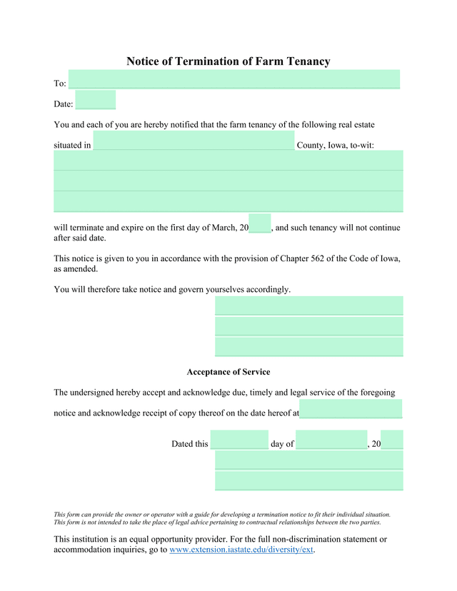 Notice Of Termination Of Farm Tenancy screenshot