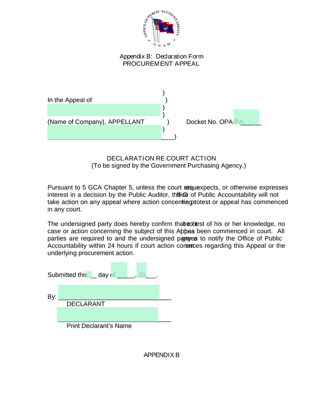 Declaration Form Procurement Appeal screenshot