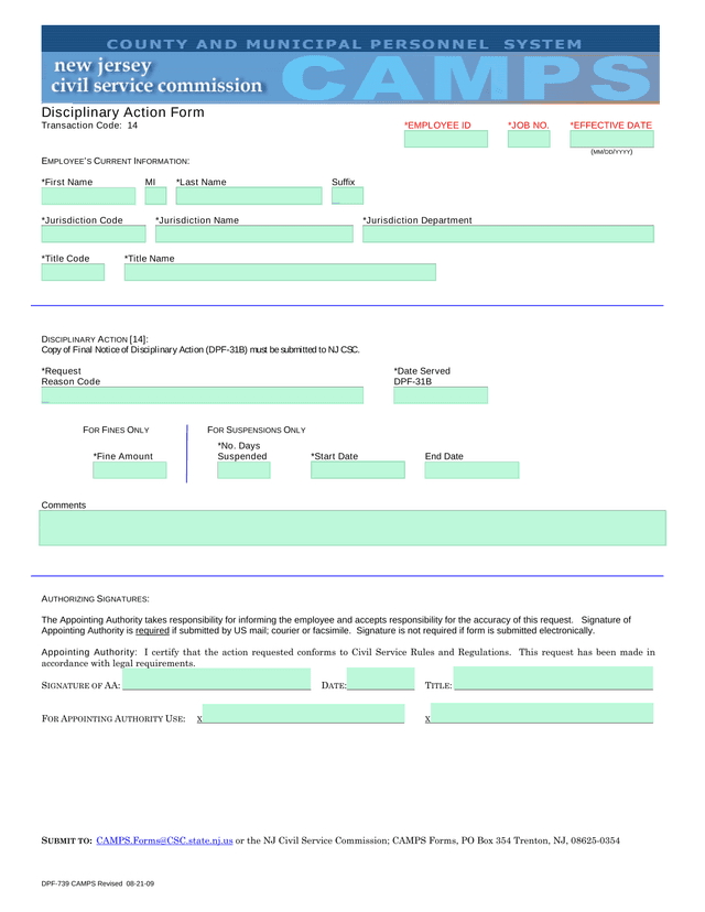 Disciplinary Action Form screenshot