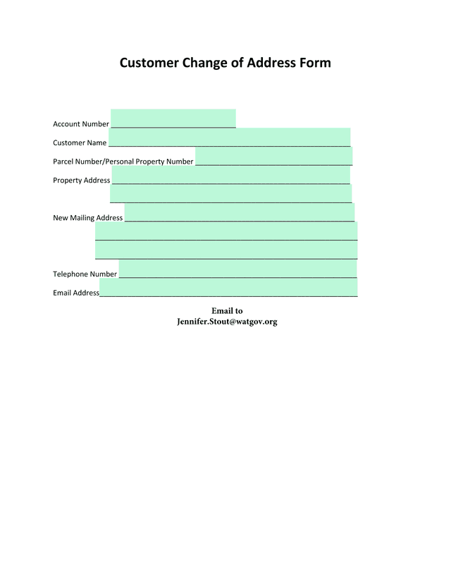 Customer Change Of Address Form screenshot