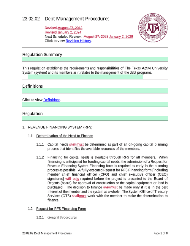 23.02.02 Debt Management Procedures screenshot