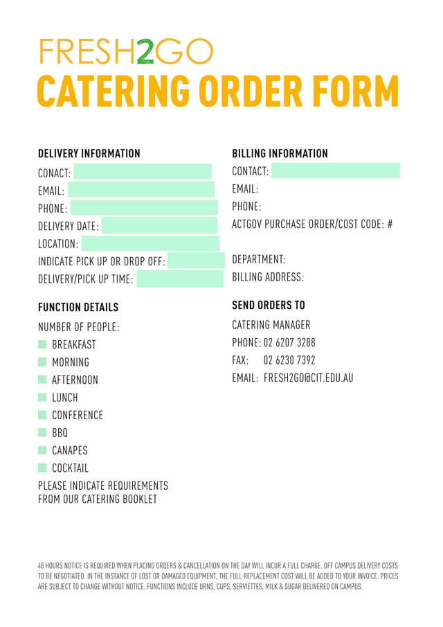 CATERING ORDER FORM screenshot