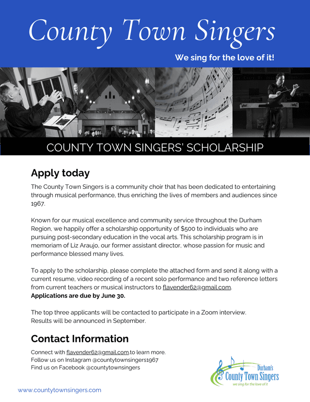County Town Singers Scholarship Application screenshot