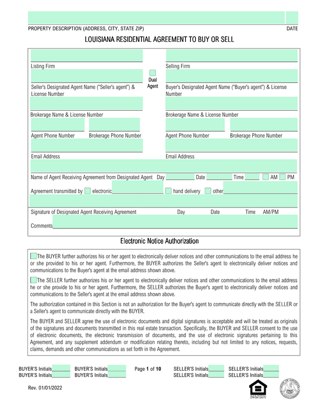 Louisiana Residential Agreement To Buy Or Sell screenshot