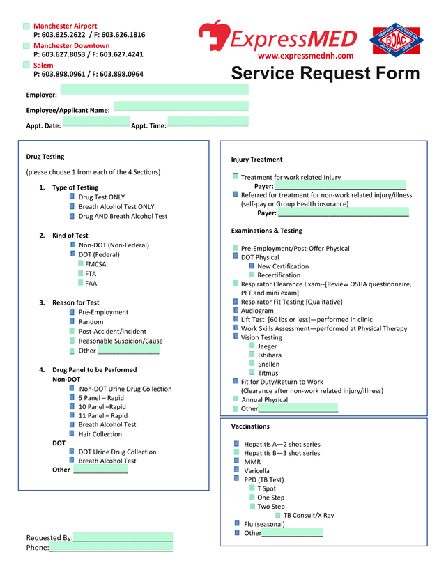Drug Testing Form screenshot