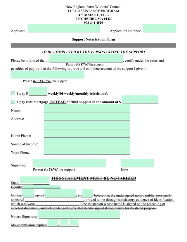 Support Notarization Form screenshot