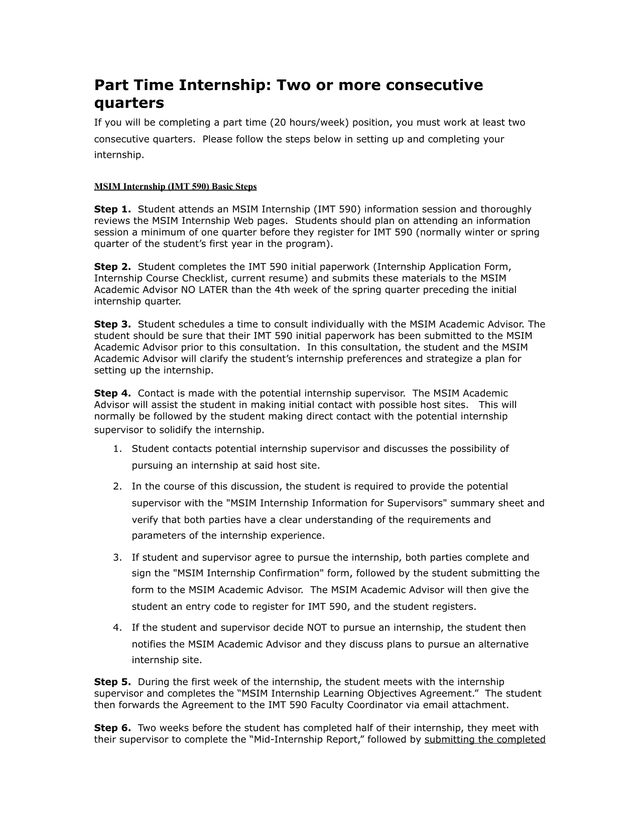 MSIM Part Time Internship Guidelines screenshot
