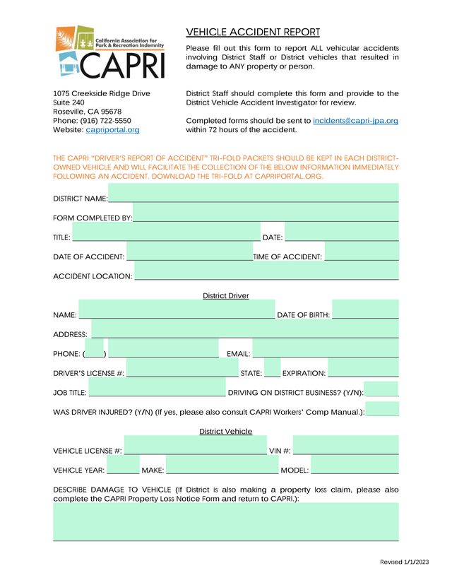 Vehicle Accident Report screenshot