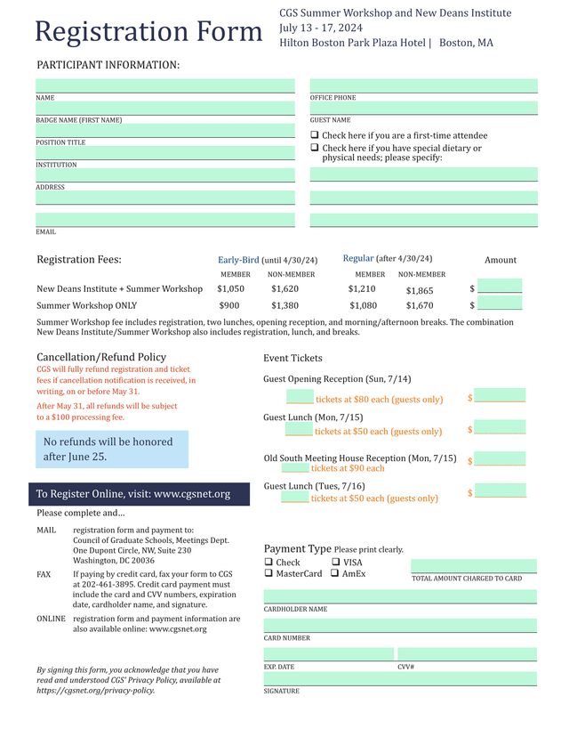 CGS Institute Registration Form screenshot