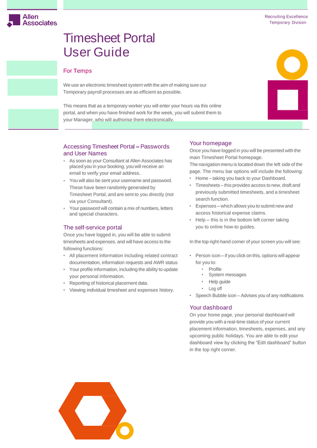 Timesheet Portal User Guide For Temps screenshot