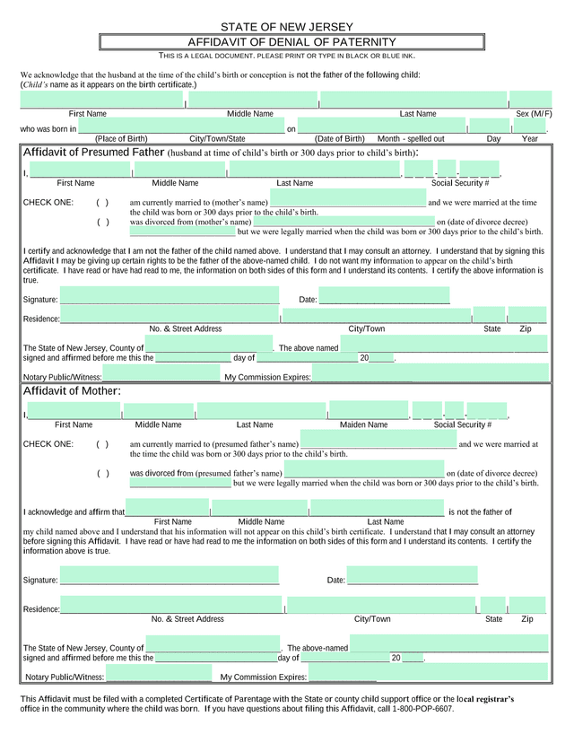 AFFIDAVIT OF DENIAL OF PATERNITY screenshot