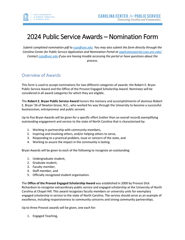 2024 Public Service Awards  Nomination Form screenshot