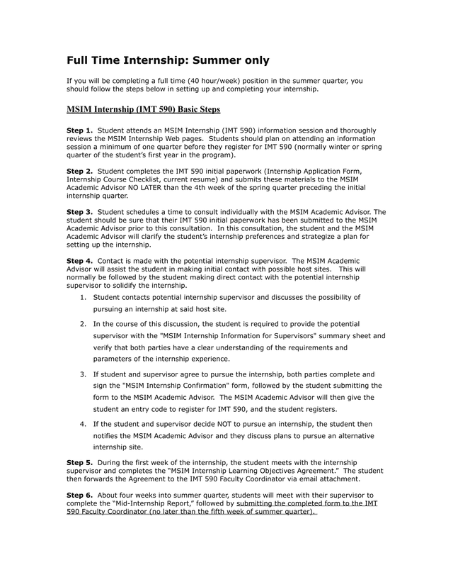 MSIM Full Time Internship Instructions screenshot