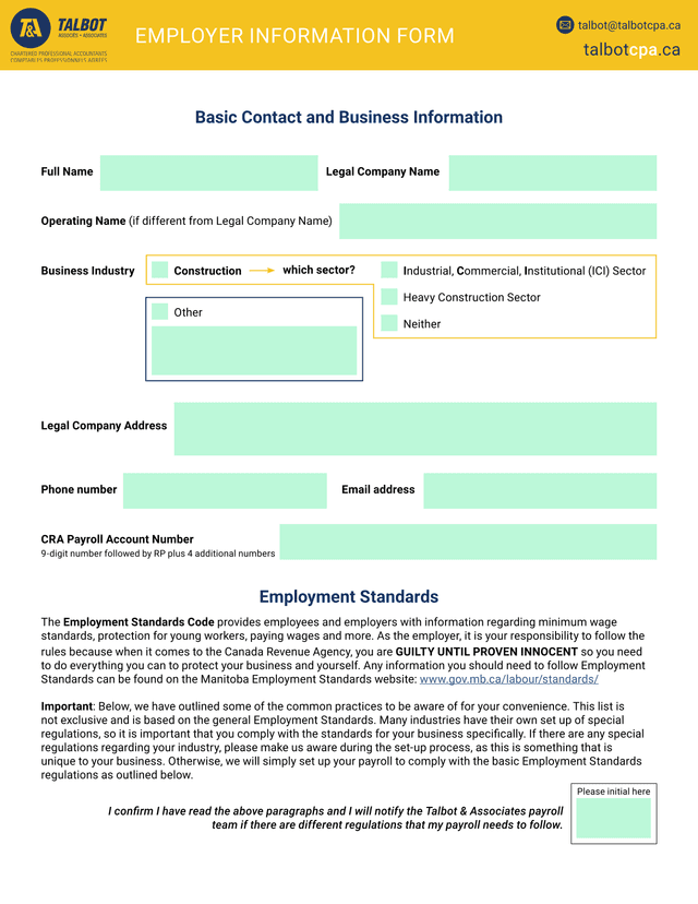 EMPLOYER INFORMATION FORM screenshot