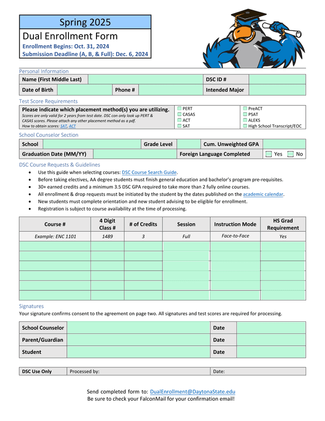 Dual Enrollment Form screenshot