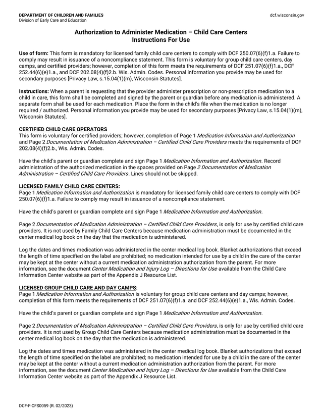 Authorization To Administer Medication  Child Care Centers screenshot