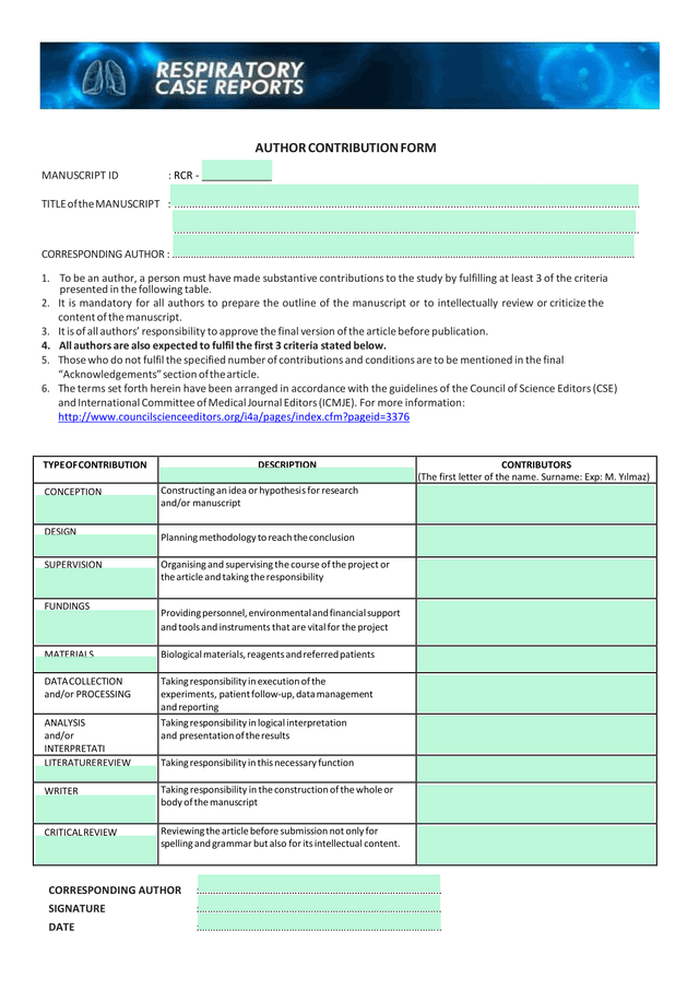 AUTHOR CONTRIBUTION FORM screenshot