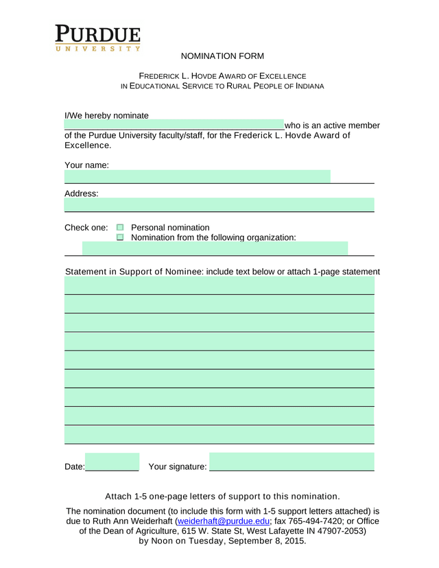 FREDERICK L. HOVDE AWARD OF EXCELLENCE NOMINATION FORM screenshot