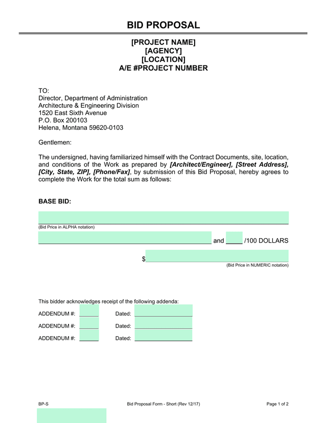 BP S Bid Proposal Form   Short screenshot