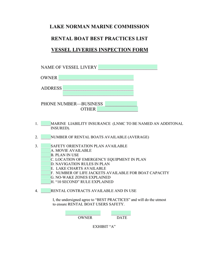 Vessel Liveries Inspection Form screenshot