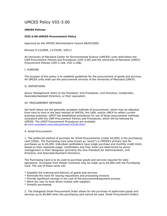 UMCES Policy VIII 3.00 screenshot
