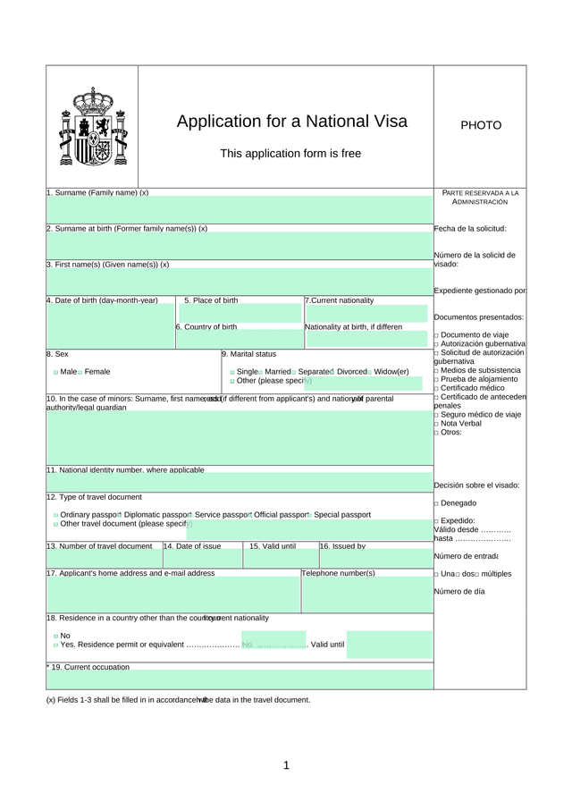 Application For A National Visa screenshot