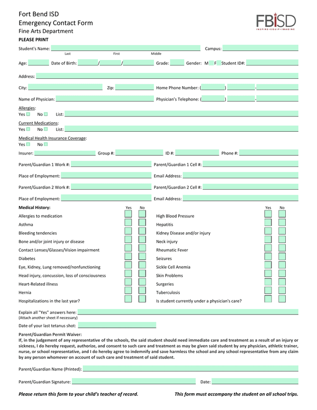 Emergency Contact Form screenshot