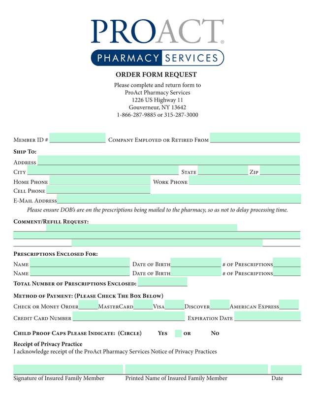 Order Form Request screenshot