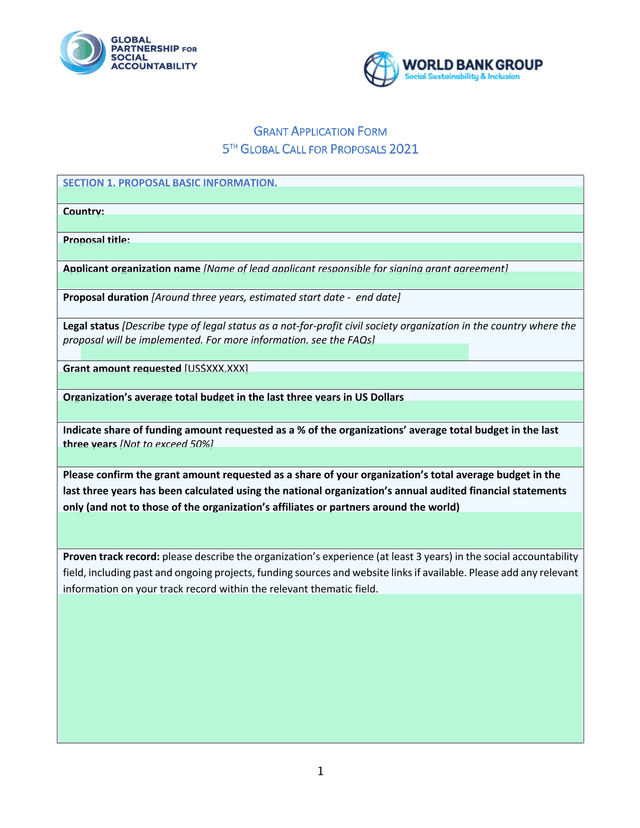 GRANT APPLICATION FORM screenshot